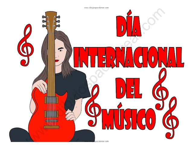 Día Internacional del Músico dibujo a color y para colorear